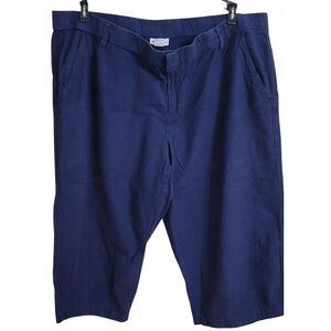 Liz Claiborne Navy Wide Leg Cropped Cotton Linen Pants Sz XXL